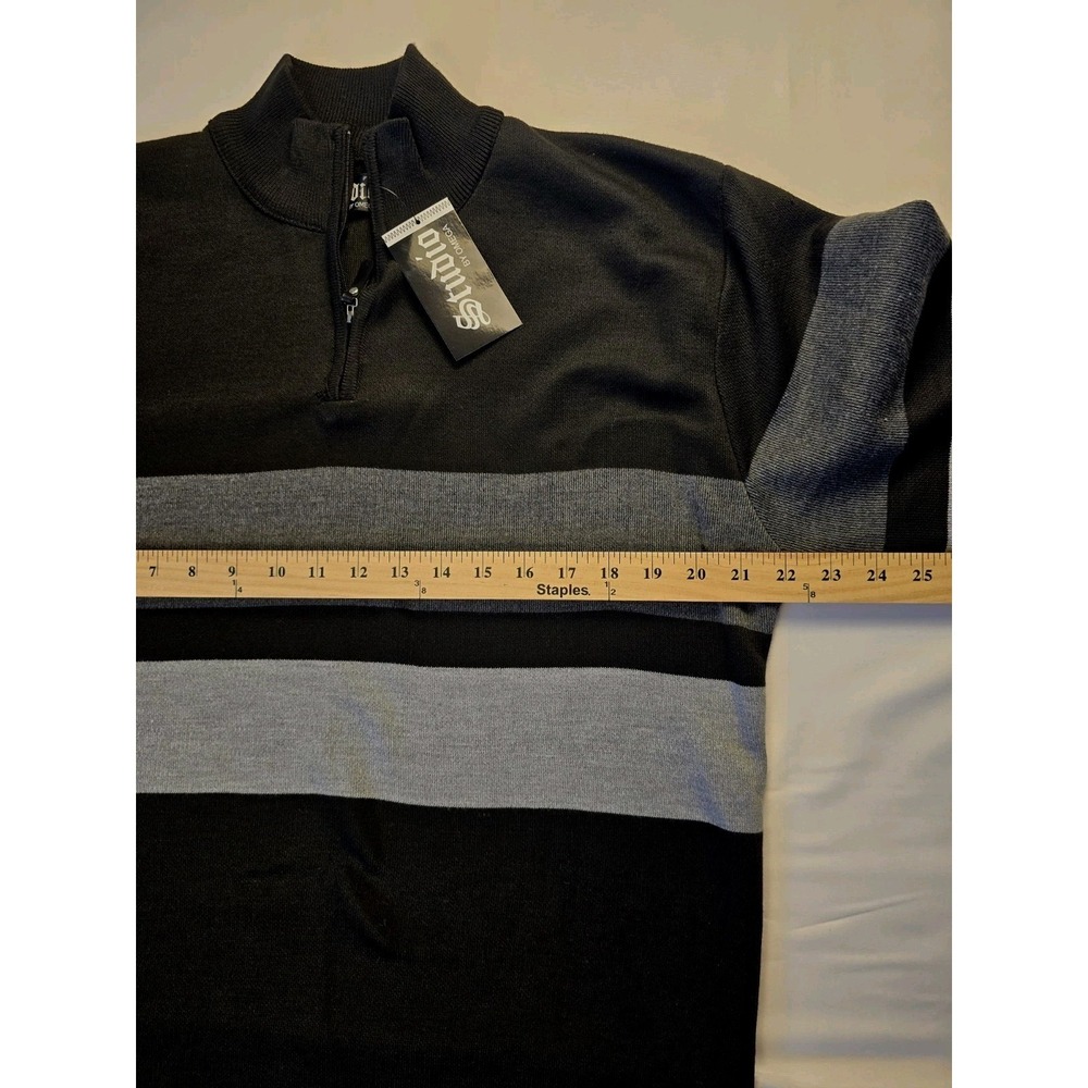 Studio By Omega Sweater Mens L Black Gray Pattern 1/4 Zip Knit Casual NWT - Picture 5 of 8
